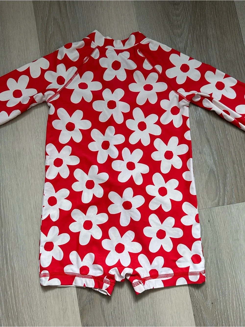 Kids Primary 12-18m Red & White Floral One-Piece Swim Suit with Front Zip